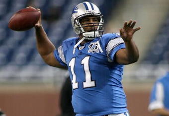 DETROIT - NOVEMBER 23:  Quarterback Daunte Culpepper #11 of the Detroit Lions warms up before the NFL game against the Tampa Bay Buccaneers at Ford Field on November 23, 2008 in Detroit, Michigan.  The Buccaneers defeated the Lions 38-20.  (Photo by Christian Petersen/Getty Images)
