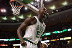 BOSTON - FEBRUARY 08:  Kevin Garnett #5 of the Boston Celtics celebrates a shot against the San Antonio Spurs on February 8, 2009 at TD Banknorth Garden in Boston, Massachusetts. The Spurs defeated the Celtics 105-99. NOTE TO USER: User expressly acknowledges and agrees that, by downloading and or using this Photograph, user is consenting to the terms and conditions of the Getty Images License Agreement.  (Photo by Elsa/Getty Images)