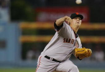 LOS ANGELES, CA - APRIL 01: Matt Cain #18 of the San Francisco Giants throws a pitch in the first inning against of the Los Angeles Dodgers at Dodger Stadium on April 1, 2008 in Los Angeles, California. (Photo by Jeff Gross/Getty Images)