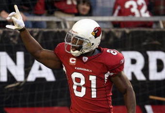GLENDALE, AZ - DECEMBER 30:  Anquan Boldin #81 of the Arizona Cardinals celebrates with fans against the St. Louis Rams on December 30, 2007 at University of Phoenix Stadium in Glendale, Arizona.   The Cardinals won 48-19.  (Photo by Stephen Dunn/Getty Images)
