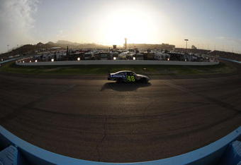 AVONDALE, AZ - NOVEMBER 09:  Jimmie Johnson, driver of the #48 Lowe's Chevrolet, during the NASCAR Sprint Cup Series Checker O'Reilly Auto Parts 500 at Phoenix International Raceway on November 9, 2008 in Avondale, Arizona.  (Photo by Robert Laberge/Getty Images for NASCAR)