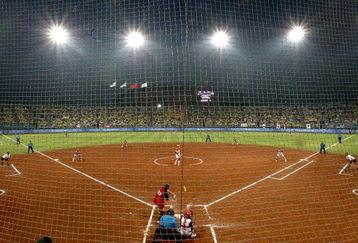 BEIJING - AUGUST 21:  A general view of action during the women's gold medal game between the United States and Japan at the Fengtai Softball Field during Day 13 of the Beijing 2008 Olympic Games on August 21, 2008 in Beijing, China.  (Photo by Jonathan Ferrey/Getty Images)