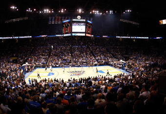 OKLAHOMA CITY - OCTOBER 29:  A general view of the game between the Milwaukee Bucks and the Oklahoma City Thunder at the Ford Center on October 29, 2008 in Oklahoma City, Oklahoma. The Bucks won 98-87.  NOTE TO USER: User expressly acknowledges and agrees that, by downloading and/or using this Photograph, user is consenting to the terms and conditions of the Getty Images License Agreement.  (Photo by Chris Graythen/Getty Images)