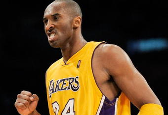 LOS ANGELES, CA - APRIL 09:  Kobe Bryant #24 of the Los Angeles Lakers reacts after defeating the the Denver Nuggets, 116-102, at Staples Center on April 9, 2009 in Los Angeles , California.  (Photo by Kevork Djansezian/Getty Images) NOTE TO USER: User expressly acknowledges and agrees that, by downloading and/or using this Photograph, user is consenting to the terms and conditions of the Getty Images License Agreement.  