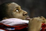 AUBURN HILLS, MI - APRIL 29:  Thaddeus Young #21 of the Philadelphia 76ers looks on from the bench while playing the Detroit Pistons in Game Five of the Eastern Conference Quarterfinals during the 2008 NBA Playoffs at the Palace of Auburn Hills on April 29, 2008 in Auburn Hills, Michigan. Detroit won the game 98-61 to take a 3-2 series lead. NOTE TO USER: User expressly acknowledges and agrees that, by downloading and or using this photograph, User is consenting to the terms and conditions of the Getty Images License Agreement.  (Photo by Gregory Shamus/Getty Images)