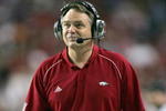 ATLANTA - DECEMBER 2: Head coach Houston Nutt of the Arkansas Razorbacks walks on the sidelines against the Florida Gators during the 2006 SEC Championship Game at the Georgia Dome December 2, 2006 in Atlanta, Georgia. (Photo by Ronald Martinez/Getty Images)