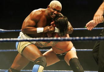 SYDNEY, AUSTRALIA - JUNE 15:  Shelton Benjamin puts CM Punk into a headlock during WWE Smackdown at Acer Arena on June 15, 2008 in Sydney, Australia.  (Photo by Gaye Gerard/Getty Images)