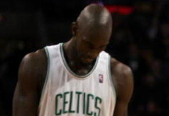 BOSTON - FEBRUARY 08:  Paul Pierce #34 and Kevin Garnett #5 of the Boston Celtics react after losing to the San Antonio Spurs on February 8, 2009 at TD Banknorth Garden in Boston, Massachusetts. The Spurs defeated the Celtics 105-99. NOTE TO USER: User expressly acknowledges and agrees that, by downloading and or using this Photograph, user is consenting to the terms and conditions of the Getty Images License Agreement.  (Photo by Elsa/Getty Images)