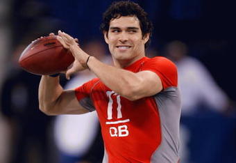 INDIANAPOLIS, IN - FEBRUARY 22:  Quarterback Mark Sanchez of USC passes the football during the NFL Scouting Combine presented by Under Armour at Lucas Oil Stadium on February 22, 2009 in Indianapolis, Indiana. (Photo by Scott Boehm/Getty Images)