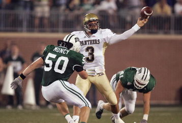 ATHENS, OH - SEPTEMBER 9:  Quarterback Tyler Palko #3 of the Pittsburgh Panthers throws a pass against linebackers Matt Muncy #50 and Michael Graham #41 of the Ohio Bobcats during the first quarter at Peden Stadium on September 9, 2005 in Athens, Ohio.  (Photo by Harry How/Getty Images)