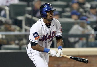 NEW YORK - APRIL 15:  Jose Reyes of the New York Mets bats against the San Diego Padres on April 15, 2009 at Citi Field in the Flushing neighborhood of the Queens borough of New York City. All Major League Baseball players are wearing #42 in honor of Jackie Robinson day.  (Photo by Ezra Shaw/Getty Images)