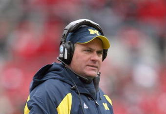 COLUMBUS, OH - NOVEMBER 22: Head coach Rich Rodriguez of the Michigan Wolverines watches the action during the Big Ten Conference game against the Ohio State Buckeyes at Ohio Stadium on November 22, 2008 in Columbus, Ohio.  (Photo by Andy Lyons/Getty Images)