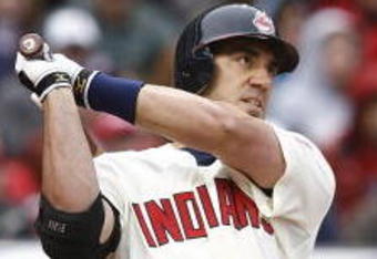 CLEVELAND - APRIL 10:  Travis Hafner #48 of the Cleveland Indians hits a home run against the Toronto Blue Jays in the third inning April 10, 2009 at Progressive Field in Cleveland, Ohio.  (Photo by Matt Sullivan/Getty Images)