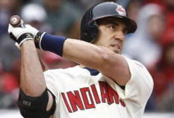 CLEVELAND - APRIL 10:  Travis Hafner #48 of the Cleveland Indians hits a home run against the Toronto Blue Jays in the third inning April 10, 2009 at Progressive Field in Cleveland, Ohio.  (Photo by Matt Sullivan/Getty Images)