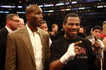 LOS ANGELES - JANUARY 24:  Shane Mosley stands with Bernard Hopkins after his ninth round TKO of Antonio Margarito after his corner threw in the towel during their WBA welterweight title fight on January 24, 2009 at the Staples Center in Los Angeles, California. (Photo by Donald Miralle/Getty Images)
