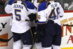 GLENDALE, AZ - APRIL 07:  Keith Tkachuk #7 of the St. Louis Blues celebrates with teammates after scoring a goal against the Phoenix Coyotes during the NHL game at Jobing.com Arena on April 7, 2009 in Glendale, Arizona. The Blues defeated the Coyotes 5-1.  (Photo by Christian Petersen/Getty Images)