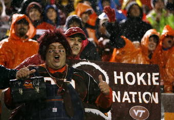 BLACKSBURG - OCTOBER 25:  Fans of the Virginia Tech Hokies show their support during the game against the Boston College Eagles at Lane Stadium on October 25, 2007 in Blacksburg, Virginia. (Photo by Kevin C. Cox/Getty Images)