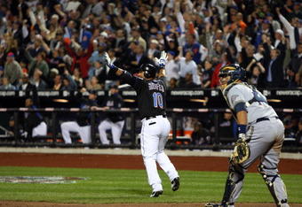 NEW YORK - APRIL 17:  Gary Sheffield #10 of the New York Mets celebrates his 500th career home run in the seventh inning against the Milwaukee Brewers on April 17, 2009 at Citi Field in the Flushing neighborhood of the Queens borough of New York City.  (Photo by Jim McIsaac/Getty Images)
