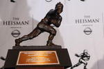 NEW YORK - DECEMBER 13:  Sam Bradford of the Oklahoma Sooners talks with the media at a press conference after winning the Heisman Trophy on December 13, 2008 at the Sports Museum of America in New York City.  (Photo by Nick Laham/Getty Images)