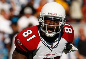 CHARLOTTE, NC - OCTOBER 26:  Anquan Boldin #81 of the Arizona Cardinals celebrates after scoring a touchdown against the Carolina Panthers during their game  on October 26, 2008 at Bank of America Stadium in Charlotte, North Carolina.  (Photo by Streeter Lecka/Getty Images)