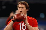 INDIANAPOLIS, IN - FEBRUARY 22:  Quarterback Matthew Stafford of USC passes the football during the NFL Scouting Combine presented by Under Armour at Lucas Oil Stadium on February 22, 2009 in Indianapolis, Indiana. (Photo by Scott Boehm/Getty Images)