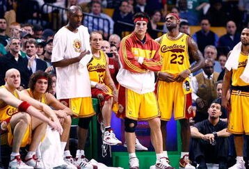 BOSTON, MA - MARCH 6: LeBron James #23 of the Cleveland Cavaliers his teammates watch the final moments of a game from the bench against the Boston Celtics at the TD Banknorth Garden on March 6, 2009 in Boston, Massachusetts. The Celtics won 105-94. NOTE TO USER: User expressly acknowledges and agrees that, by downloading and/or using this Photograph, user is consenting to the terms and conditions of the Getty Images License Agreement. (Photo by Jim Rogash/Getty Images)