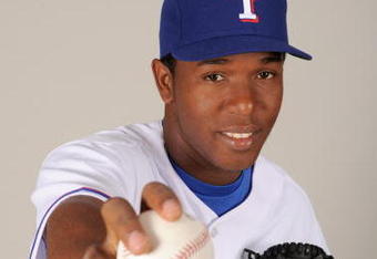 SURPRISE, ARIZONA - FEBRUARY 24:  Neftali Feliz #66 of the Texas Rangers during photo day at Surprise Stadium on February 24, 2009 in Surprise, Arizona. (Photo by: Harry How/Getty Images)