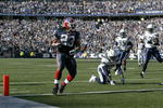 ORCHARD PARK, NY - OCTOBER 19: Marshawn Lynch #23 of the Buffalo Bills scores Buffalo's second touchdown against the San Diego Chargers on October 19, 2008 at Ralph Wilson Stadium in Orchard Park, New York. Buffalo won 23-14. (Photo by Rick Stewart/Getty Images)