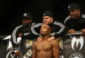 CHICAGO- OCTOBER 25:  Anderson Silva prepares before the Middleweight Title Bout at UFC's Ultimate Fight Night at Allstate Arena on October 25, 2008 in Chicago, Illinois. (Photo by Tasos Katopodis/Getty Images)