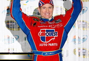 AVONDALE, AZ - APRIL 18: Mark Martin, driver of the #5 CARQUEST/Kellogg's Chevrolet, celebrates in victory lane after winning the NASCAR Sprint Cup Series SUBWAY Fresh Fit 500 at Phoenix International Raceway on April 18, 2009 in Avondale, AZ.  (Photo by Chris Graythen/Getty Images for NASCAR)