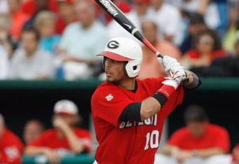 OMAHA, NE - JUNE 24:  Matt Cerione #10 of the Georgia Bulldogs stands ready at bat against the Fresno State Bulldogs during Game 2 of the 2008 Men's College World Series Championship on June 24, 2008 at Rosenblatt Stadium in Omaha, Nebraska.  (Photo by Kevin C. Cox/Getty Images)
