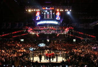CHICAGO- OCTOBER 25:  People attend the UFC 90 at UFC's Ultimate Fight Night at Allstate Arena on October 25, 2008 in Chicago, Illinois. (Photo by Tasos Katopodis/Getty Images)