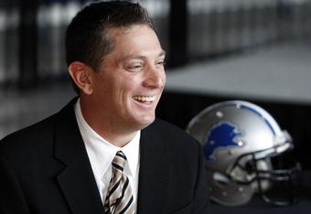 DETROIT , MI - JANUARY 16:  Jim Schwartz head coach of the Detroit Lions talks with the media after press conference to introduce him as the Lions new head coach on January 16, 2009 at Ford Field in Detroit, Michigan.  (Photo by Gregory Shamus/Getty Images)