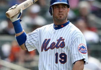 NEW YORK - APRIL 19: Ryan Church #19 of the New York Mets reacts aftrer striking out against the Milwaukee Brewers at Citi Field on April 19, 2009 in the Flushing neighborhood of the Queens borough of New York City.  (Photo by Nick Laham/Getty Images)