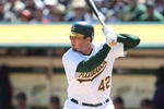 OAKLAND, CA - APRIL 15:  Landon Powell #35  of the Oakland Athletics bats against the Boston Red Sox during a Major League Baseball game on April 15, 2009 at the Oakland Coliseum in Oakland, California.  (Photo by Jed Jacobsohn/Getty Images)