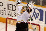 SAN JOSE, CA - APRIL 19:  Jonas Hiller #1 of the Anaheim Ducks celebrates after defeating the San Jose Sharks during Game Two of the Western Conference Quarterfinals of the 2009 Stanley Cup Playoffs on April 19, 2009 at HP Pavilion in San Jose, California.  (Photo by Jed Jacobsohn/Getty Images)