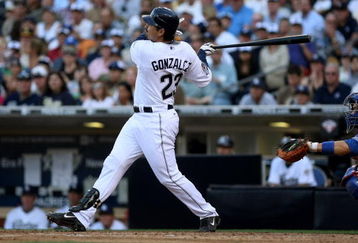 SAN DIEGO - APRIL 06:  Adrian Gonzalez #23 of the San Diego Padres bats against the Los Angeles Dodgers on April 6, 2009 at Petco Park in San Diego, California.  The Dodgers won 4-1.  (Photo by Stephen Dunn/Getty Images)