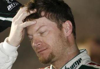 ATLANTA - MARCH 06:  Dale Earnhardt, Jr., driver of the #88 AMP Energy/National Guard Chevrolet, prepares to qualify for the NASCAR Sprint Cup Series Kobalt Tools 500 at the Atlanta Motor Speedway on March 6, 2009 in Hampton, Georgia.  (Photo by Geoff Burke/Getty Images for NASCAR)