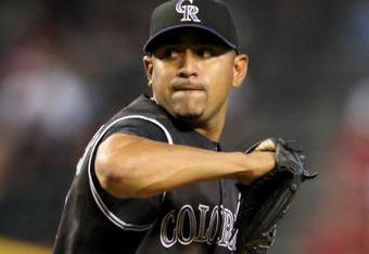 PHOENIX - APRIL 08:  Starting pitcher Franklin Morales #56 of the Colorado Rockies pitches against the Arizona Diamondbacks during the game at Chase Field on April 8, 2009 in Phoenix, Arizona. The Rockies defeated the Diamondbacks 9-2.  (Photo by Christian Petersen/Getty Images)