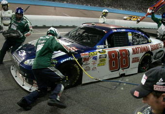 AVONDALE, AZ - APRIL 18: Dale Earnhardt Jr., driver of the #88 National Guard/AMP Energy Chevrolet, pits during the NASCAR Sprint Cup Series SUBWAY Fresh Fit 500 at Phoenix International Raceway on April 18, 2009 in Avondale, AZ.  (Photo by Jerry Markland/Getty Images for NASCAR)