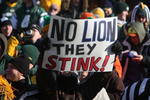 GREEN BAY, WI - DECEMBER 28:  A fan holds a sign during a game between the Green Bay Packers and the Detroit Lions on December 28, 2008 at Lambeau Field in Green Bay, Wisconsin. The Packers defeated the Lions 31-21.  (Photo by Jonathan Daniel/Getty Images)