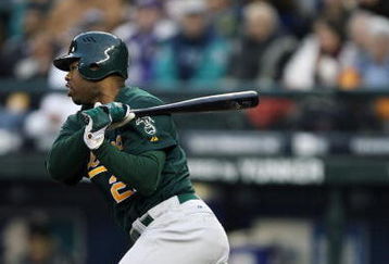 SEATTLE - APRIL 4:  Shannon Stewart #24 of the Oakland Athletics swings during the opening day game against the Seattle Mariners on April 4, 2007 at Safeco Field in Seattle, Washington.  The A's won 9-0.  (Photo by Otto Greule Jr/Getty Images)