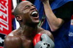 LAS VEGAS - DECEMBER 08:  Floyd Mayweather Jr. celebrates his 10th round knockout of Ricky Hatton after their WBC world welterweight championship fight at the MGM Grand Garden Arena on December 8, 2007 in Las Vegas, Nevada.  (Photo by Ethan Miller/Getty Images)