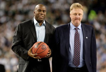 DETROIT - APRIL 06:  Larry Bird (R) and Earvin 'Magic' Johnson walk on the court to be honored for the 30th anniversary of their match up in 1979 NCAA Championship Game between Indiana State and Michigan State prior to the Michigan State Spartans playing against the North Carolina Tar Heels during the 2009 NCAA Division I Men's Basketball National Championship game at Ford Field on April 6, 2009 in Detroit, Michigan.  (Photo by Andy Lyons/Getty Images)