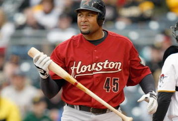 PITTSBURGH - APRIL 13:  Carlos Lee #45 of the Houston Astros strikes out during the Opening Day game against the Pittsburgh Pirates at PNC Park on April 13, 2009 in Pittsburgh, Pennsylvania.  (Photo by: Gregory Shamus/Getty Images)