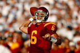 PASADENA, CA - JANUARY 01:  Quarterback Mark Sanchez #6 of the USC Trojans throws a touchdown at the end of the first half against the Penn State Nittany Lions during the 95th Rose Bowl Game presented by Citi on January 1, 2009 at the Rose Bowl in Pasadena, California.  (Photo by Jeff Gross/Getty Images)
