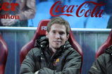 MADRID, SPAIN - MARCH 01: Aleksander Hleb of Barcelona smiles from the subs bench before the La Liga match between Atletico Madrid and Barcelona at the Vicente Calderon stadium on March 1, 2009 in Madrid, Spain.  (Photo by Denis Doyle/Getty Images)