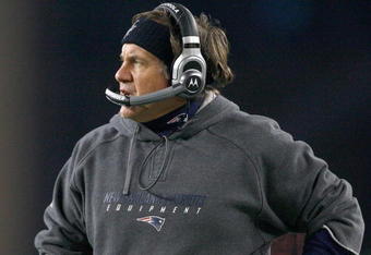 FOXBORO, MA - OCTOBER 20: Bill Belichick of the New England Patriots watches the action against the Denver Broncos at Gillette Stadium on October 20, 2008 in Foxboro, Massachusetts. The Paytiots won 41-7. (Photo by Jim Rogash/Getty Images)
