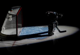 SAN JOSE, CA - APRIL 19:  Evgeni Nabokov #20 of the San Jose Sharks looks on during introductions against the Anaheim Ducks during Game Two of the Western Conference Quarterfinals of the 2009 Stanley Cup Playoffs on April 19, 2009 at HP Pavilion on April 19, 2009 in San Jose, California.  (Photo by Jed Jacobsohn/Getty Images)