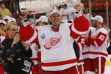 PITTSBURGH - JUNE 04: Dominik Hasek #39 of the Detroit Red Wings celebrates with the Stanley Cup after defeating the Pittsburgh Penguins in game six of the 2008 NHL Stanley Cup Finals at Mellon Arena on June 4, 2008 in Pittsburgh. Pennsylvania. The Red Wings defeated the Penguins 3-2 to win the Stanley Cup Finals 4 games to 2. (Photo by Bruce Bennett/Getty Images)